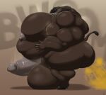  absurd_res anthro balls belly big_balls big_belly big_muscles big_penis bovid bovine brown_body brown_fur cattle erection fart fart_cloud fart_fetish fur genitals hi_res horn huge_balls huge_muscles huge_penis hyper hyper_balls hyper_genitalia hyper_muscles hyper_penis male mammal moobs musclegut muscular nipple_piercing nipples penis piercing solo vantablackbox 