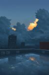  air_conditioner building city cityscape cloud cloudy_sky commentary_request dark_clouds evening highres no_humans okayuu original outdoors reflection scenery sky 