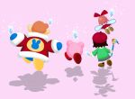  adeleine coat crystal dress flying king_dedede kirby kirby_(series) kirby_64 light light_rays long_dress paint pink_hair ribbon ribbon_(kirby) running shoes sparkle user_asgf5248 waddle_dee 