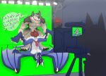  abdominal_bulge anthro ausjamcian canid canine canis dragon duo english_text green_screen male male/male mammal myth_(eihwaz_algiz) piledriver_position recording rykin sex speech_bubble stage stage_lights text wolf 
