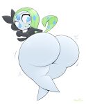  absurd_res big_butt blue_eyes butt female green_hair hair hi_res huge_butt humanoid hyperflannel legendary_pok&eacute;mon looking_back meloetta meloetta_(aria_form) multicolored_body nintendo not_furry nude pok&eacute;mon pok&eacute;mon_(species) solo thick_thighs two_tone_body video_games wide_hips 