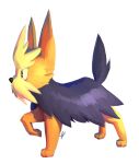  animal_focus brown_eyes commentary dog from_side herdier highres likey no_humans pokemon pokemon_(creature) signature simple_background solo standing white_background 