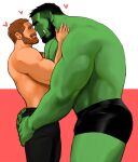  &lt;3 beard big_muscles black_hair blush bottomwear brown_hair bulge clothed clothing dopq duo eye_contact facial_hair green_body hair hi_res holding_butt holding_partner human human_on_humanoid humanoid imminent_kiss interspecies intimate larger_humanoid larger_male looking_at_another male male/male mammal mostly_nude muscular muscular_human muscular_humanoid muscular_male orc pants pecs romantic romantic_couple shirtless shirtless_male size_difference smaller_human smaller_male tusks underwear underwear_only 