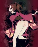  anus ass bent_over brown_hair fuu japanese_clothes kimono legs looking_back no_panties non-web_source pussy samurai_champloo solo 