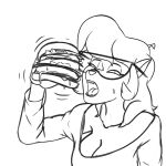  1:1 2022 anthro big_breasts black_and_white breasts burger callie_briggs callmewritefag clothing digital_drawing_(artwork) digital_media_(artwork) domestic_cat eating eyewear felid feline felis female food fur hair hanna-barbera mammal monochrome simple_background sketch solo swat_kats topwear 