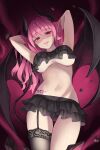  1girl absurdres bangs black_legwear blush breasts commission demon_girl frills garter_straps gonzz_(gon2rix) highres horns large_breasts long_hair looking_at_viewer navel official_art oni_horns original pink_hair purple_eyes smile solo thighhighs underboob 