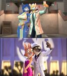  3d_(artwork) anthro astro_catmew blurred_background bundled_up canid canine canis canon_couple clothing coat diane_foxington digital_media_(artwork) dreamworks duo facial_hair fangs female fox fox_mccloud hi_res humanoid jacket krystal leaning leaning_on_another male male/female mammal mr._wolf_(the_bad_guys) mustache nintendo pose reference_image romantic romantic_couple selfie smile smirk star_fox suit suit_jacket the_bad_guys topwear video_games widescreen wolf 