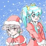  2girls christmas lowres multiple_girls pixel_art snowing zmr 