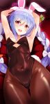  1girl :d animal_ear_fluff animal_ears armpits arms_up bangs bare_arms bed_sheet black_gloves blue_hair bow braid breasts brown_legwear brown_leotard bunny-shaped_pupils carrot_hair_ornament commentary_request covered_navel cowboy_shot eyebrows_visible_through_hair eyes_visible_through_hair food-themed_hair_ornament from_above fur-trimmed_gloves fur_trim gloves hair_between_eyes hair_bow hair_ornament head_tilt highleg highleg_leotard highres hololive leotard long_hair looking_at_viewer lying mizuno_kurage multicolored_hair on_back orange_eyes pantyhose playboy_bunny rabbit_ears rabbit_girl rabbit_tail round_teeth shiny shiny_clothes shiny_hair shiny_skin short_eyebrows sidelocks small_breasts smile solo strapless strapless_leotard symbol-shaped_pupils tail teeth thick_eyebrows thigh_gap twin_braids twintails twitter_username two-tone_hair upper_teeth usada_pekora virtual_youtuber white_bow white_hair 