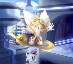  2_tails alcyoneax blue_eyes canid canine car chest_tuft city extreme_gear eyewear fox fur goggles human mail mammal miles_prower multi_tail open_mouth sega sonic_riders sonic_the_hedgehog_(series) tuft vehicle white_body white_fur yellow_body yellow_fur 