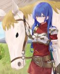  1girl armor blue_eyes blue_hair blush boots caeda_(fire_emblem) cape daily_(daily178900) dress elbow_gloves fingerless_gloves fire_emblem fire_emblem:_mystery_of_the_emblem gloves hair_ornament highres jewelry long_hair looking_at_viewer pegasus pegasus_knight_uniform_(fire_emblem) smile solo thighhighs tiara 