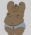  2022 anthro belly big_belly brown_body brown_fur clothing fur genitals male mammal moobs nipples obese obese_male osos overweight overweight_male penis simple_background solo underwear ursid 
