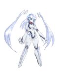  1girl absurdres black_sclera blue_eyes blue_hair colored_sclera full_body glowing glowing_eyes highres humanoid_robot joints long_hair looking_at_viewer no_feet original oversized_forearms oversized_limbs robot_joints shizuoxing_kof solo standing twintails very_long_hair white_background 