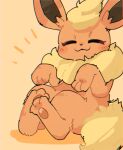  ambiguous_gender blush blush_stickers colored eeveelution feral flareon fluffy fur netchy_boo nintendo orange_body orange_fur pawpads paws pok&eacute;mon pok&eacute;mon_(species) raised_paw simple_background smile solo video_games 