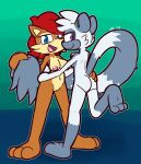  2022 3_toes anthro anthro_on_anthro archie_comics bedroom_eyes black_nose blue_eyes blue_pupils blush breasts brown_body brown_fur cheek_tuft chipmunk dipstick_tail duo facial_tuft feet female female/female fur genitals green_background grey_body grey_fur ground_squirrel hair half-closed_eyes hi_res hip_grab idw_publishing interspecies lemur looking_at_viewer looking_back mammal markings medium_breasts narrowed_eyes nipples nude on_one_leg open_mouth pink_nipples primate pupils purple_eyes purple_pupils pussy red_hair rodent sally_acorn sciurid seductive sega simple_background smile smirk sonic_the_hedgehog_(archie) sonic_the_hedgehog_(comics) sonic_the_hedgehog_(idw) sonic_the_hedgehog_(series) standing strepsirrhine tail_around_partner tail_markings tail_tuft tan_body tan_fur tangle_the_lemur toes tuft ultilix 