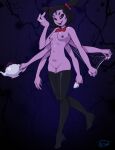  anthro arachnid arthropod bow_tie breasts clothing fangs female genitals hi_res legwear looking_at_viewer mostly_nude muffet multi_arm multi_eye multi_limb open_mouth open_smile pussy small_breasts smile solo spider spider_web teapot thigh_highs throat_(artist) undertale undertale_(series) video_games 