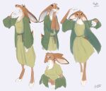  2021 anthro belt biped black_nose breasts brown_eyes clothing eyes_closed female ferima green_clothing green_shirt green_topwear hi_res lagomorph leporid mammal maylis rabbit shirt smile solo standing topwear 