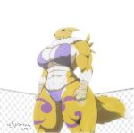  abs absurd_res anthro bandai_namco big_breasts big_muscles bra breasts canid clothing digimon digimon_(species) female fence fist fur hi_res huge_breasts low-angle_view mammal multicolored_body multicolored_fur muscular muscular_female muscular_thighs renamon signature solo thick_thighs two_tone_body two_tone_fur underwear white_body white_fur xxsparcoxx yellow_body yellow_fur 