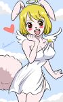  &lt;3 absurd_res angel anthro big_breasts blonde_hair blush breasts carrot_(one_piece) cleavage clothed clothing dress feathered_wings feathers female fur hair halo hi_res lagomorph leporid looking_at_viewer mammal one_piece rabbit samanta95 solo white_body white_fur wings 