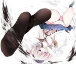 1girl beret black_headwear black_legwear blue_eyes blush breasts bright_pupils buttons double-breasted epaulettes feet foreshortening frilled_sleeves frills hair_ribbon hat highres kantai_collection kashima_(kancolle) kneehighs large_breasts legs_apart long_hair long_sleeves looking_at_viewer medium_breasts military military_uniform miniskirt oouso panties pantyshot pink_panties pleated_skirt red_ribbon ribbon simple_background skirt socks soles solo spinning_bird_kick street_fighter tareme thighs underwear uniform upside-down upskirt visible_air white_background white_hair 