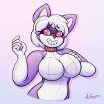  2022 absurd_res animate_inanimate anthro astremine breast_squish breasts collar digital_media_(artwork) female glistening glistening_body hi_res inflatable living_inflatable mammal neve_(naneve) nude pool_toy procyonid purple_body raccoon rubber shy simple_background smile solo squish 
