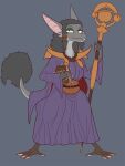  accessory anthro barefoot book clothing digital_media_(artwork) feet female general-irrelevant grey_background hair hair_accessory hi_res holding_book holding_object holding_staff looking_at_viewer mammal out-of-placers robe simple_background smile solo staff standing webcomic yinglet 