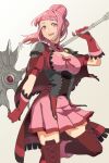  1girl absurdres asao_(vc) axe dress fire_emblem fire_emblem:_three_houses gloves highres hilda_valentine_goneril long_hair open_mouth pink_hair ponytail smile 