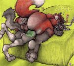  anthro bed bodily_fluids broken_condom canid canine canis condom cum cum_in_ass cum_inside duo forced fox furniture genital_fluids male male/male mammal sexual_barrier_device slightly_chubby smoking stealthing unknown_character wolf yagi_b._(artist) 