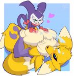  &lt;3 andromorph anthro bandai_namco big_breasts blush bodily_fluids breast_play breasts canid canine cum cum_on_face digimon digimon_(species) duo female fox genital_fluids hi_res humanoid imp impmon intersex male male/female mammal renamon sex snappygrey titfuck 