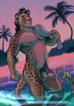  anthro cheetah dripping erection felid feline genitals hi_res male mammal penis pinkpalmingo poolside solo sunset towel vacation wet 