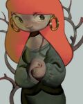  2021 4:5 anthro autumn biped breasts clothed clothing digital_media_(artwork) ear_piercing ear_ring female freckles hair outside piercing pink_nose plant portrait simple_background smile solo stealthnachos sweater three-quarter_portrait topwear tree 