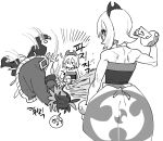  1boy 1girl ? adaman_(pokemon) arm_up arm_wrestling bare_shoulders breaking hairband hand_wraps highres irida_(pokemon) looking_back monochrome multicolored_hair muscular muscular_female pokemon pokemon_(game) pokemon_legends:_arceus rnehrdyd1212 shirt shore strapless strapless_shirt two-tone_hair waist_cape 