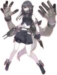  1girl abyssal_ship bangs bike_shorts bike_shorts_under_skirt black_gloves black_hair breasts colored_skin extra_arms full_body gloves holding kantai_collection konishi_(koconatu) long_hair mask mouth_mask official_art outer_southern_sea_destroyer_princess pale_skin red_eyes shirt skirt sleeveless small_breasts solo tachi-e tail torpedo transparent_background white_skin 