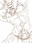  armpit_hair balls bandai_namco beard body_hair clothing digimon digimon_(species) facial_hair genitals hi_res leomon line_art looking_at_viewer male mane monochrome nipples penis pubes scar solo tongue tongue_out underwear vein weskers 