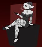  anthro azzy184 azzy_(azzydrawsstuff) azzydrawsstuff bovid caprine female fishnet goat goth hi_res hooves horn mammal smoking solo sweater_dress 