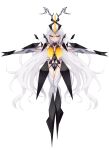  1girl absurdres armor bangs breasts commentary full_body highres horns long_hair looking_at_viewer personification serious shin_ultraman sidelocks solo taro_(ultrataro) thighhighs ultra_series very_long_hair wavy_hair white_background white_hair white_legwear yellow_eyes zetton 