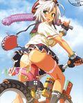  after_anal after_sex anal anal_object_insertion anus ass bicycle blush cum dildo dildo_bat directional_arrow gloves green_eyes ground_vehicle highres kneepits looking_back lube masturbation mountain_bicycle nishii_(nitroplus) nitroplus object_insertion panties panties_around_one_leg pinky_out pleated_skirt pussy_juice school_uniform see-through short_hair skirt socks solo tan tanline uncensored underwear vaginal vaginal_object_insertion vaginal_object_push white_hair 