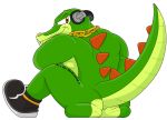  2018 alpha_channel anthro bottomless butt chain clothed clothing crocodile crocodilian digital_media_(artwork) fangs footwear headphones invalid_color looking_back male notkastar nude pose reptile scalie shoes solo sonic_(series) spike_(disambiguation) topless vector_the_crocodile 