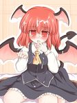  ascot cum head_wings koakuma red_eyes red_hair ry solo touhou wings 