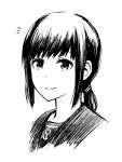  1girl anchor_symbol commentary_request fubuki_(kancolle) fubuki_kai_ni_(kancolle) kantai_collection lineart long_hair looking_at_viewer low_ponytail monochrome smile solo upper_body uron-rei 