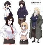  5girls alina_(girls_und_panzer) armorganger bangs black_hair blonde_hair blue_eyes bob_cut breasts brown_eyes brown_hair clara_(girls_und_panzer) girls_und_panzer highres katyusha_(girls_und_panzer) large_breasts long_hair low_twintails multiple_girls nina_(girls_und_panzer) nonna_(girls_und_panzer) pantyhose short_hair short_twintails swept_bangs twintails 