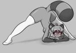  :3 anthro bent_over black_and_white blush breasts butt female hi_res jack-o&#039;_pose long_socks mammal monochrome nude pose procyonid pulilimo pulilimo_(pulilimo) raccoon raised_tail solo 