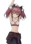  1girl aira_takamura_bellenbruf_=_einstein animal_ears bangs black_skirt bra breasts brown_eyes buster_dress cleavage collarbone eyebrows_visible_through_hair fake_animal_ears head_tilt highres looking_at_viewer mechanical_ears red_hair sadamatsu_ryuuichi skirt small_breasts solo stomach stretch twintails underwear white_background white_bra 