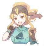  1girl armor bangs blonde_hair clair_(fire_emblem) duplicate fire_emblem fire_emblem_echoes:_shadows_of_valentia helm helmet highres long_hair open_mouth pixel-perfect_duplicate ponytail simple_background smile solo turtleneck upper_body white_background yukimiyuki 