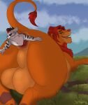  anal anal_vore anthro anus balls big_balls butt chubbyjam disney duo felid feral fur genitals hi_res lion male male/male mammal orange_body orange_fur pantherine puffy_anus simba size_difference the_lion_king tiger vore white_body white_fur 