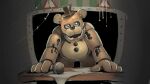  1boy animal_ears animal_robot bear_ears blue_eyes bow bowtie five_nights_at_freddy&#039;s five_nights_at_freddy&#039;s_1 freddy_fazbear hat highres holding holding_microphone microphone mini_hat mini_top_hat oyoso_goku robot solo top_hat 