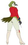  absurd_res anthro anus avian bird boots bottomless butt clothed clothing female fish_birb footwear genitals hi_res hummingbird marching marching_band marching_band_uniform pussy red_clothing sarah_(fish_birb) solo uniform 