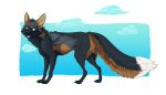  black_body black_fur canid canine cross_fox female feral fox fur grey_body grey_fur mammal oliverfox orange_body orange_fur red_fox smile solo zoe_(ralenfox) 