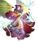  1girl bangs capelet dragon_girl dragon_wings dragonstone dress essual_(layer_world) fire_emblem fire_emblem:_the_sacred_stones fire_emblem_heroes floating floating_object full_body gem glowing gold_trim hair_ornament highres hood hood_down jewelry long_hair looking_away myrrh_(fire_emblem) non-web_source official_art open_mouth red_eyes sandals short_dress skirt solo sparkle spread_wings stone toeless_footwear toes transparent_background twintails white_skirt wings wristband 