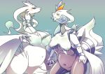  anthro blush breasts claws dragon duo female fur grey_body hi_res kemono_tk kyurem legendary_pok&eacute;mon nintendo pok&eacute;mon pok&eacute;mon_(species) reshiram video_games white_body white_fur white_kyurem 